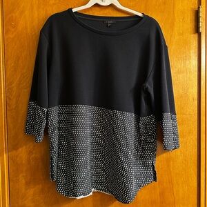 Women's Navy and White Polka Dot Top